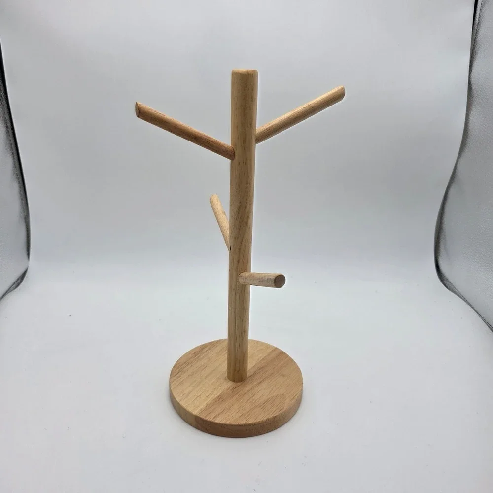 Threshold Rubberwood Mug Tree Countertop Coffee Cup Holder Stand Natural Wood O7